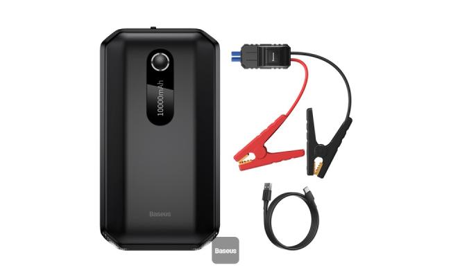 Baseus Super Energy Air Car Jump Starter Built-in 10000mAh Power Bank 1000A Max Peak Current 12V Car Jump Starter (Up to 4.0L Gas, 2.5L Diesel Engines) Emergency Portable Phone Charger - Black